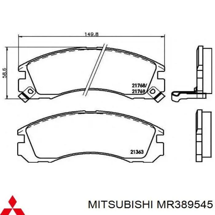 MR389545 Mitsubishi колодки гальмівні передні, дискові