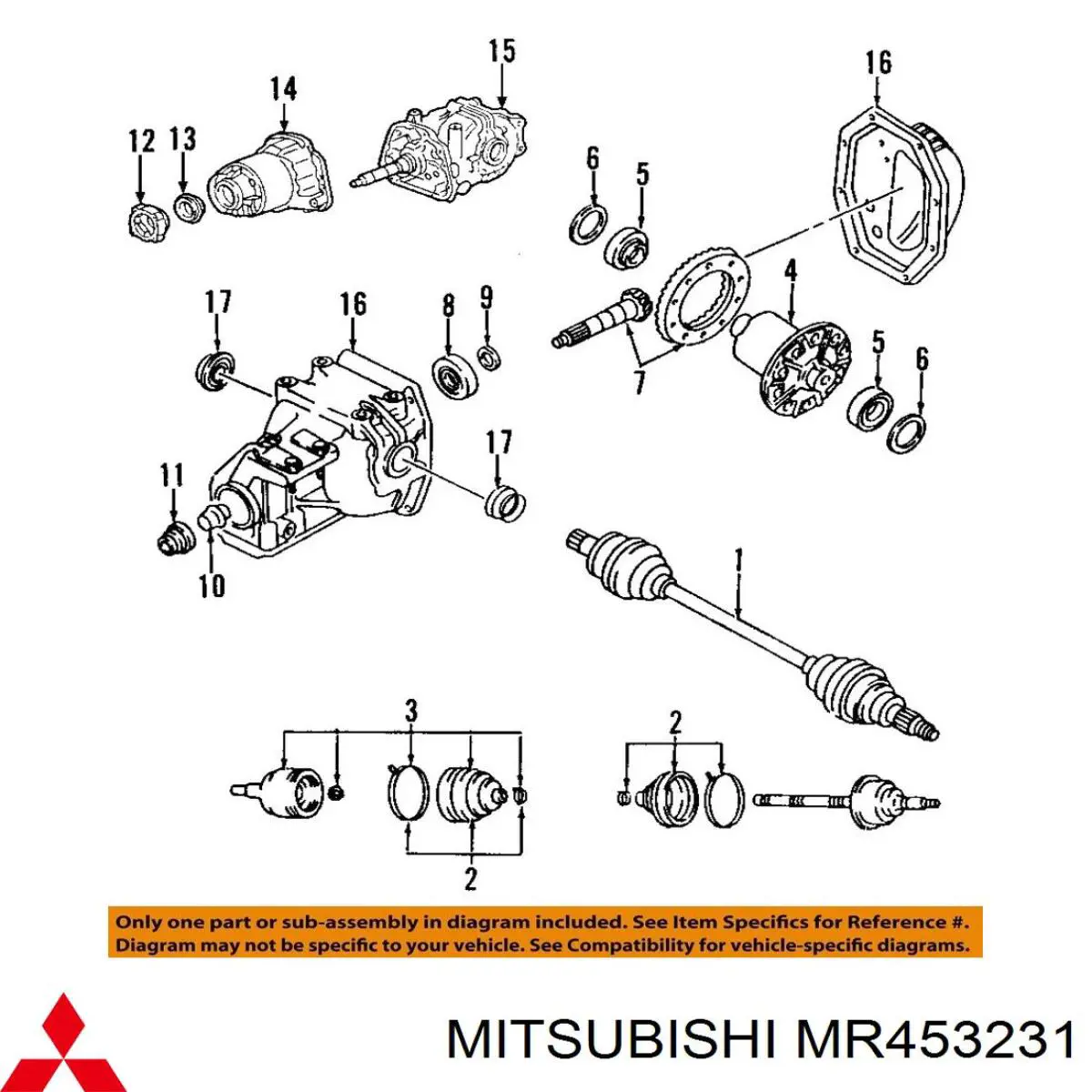 Підшипник піввісі заднього моста, внутрішній Mitsubishi MR453231 ціна, від 31.58 USD