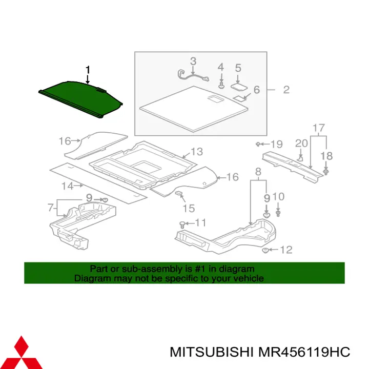 Шторка двері багажного відсіку Mitsubishi MR456119HC ціна, від 53.61 USD