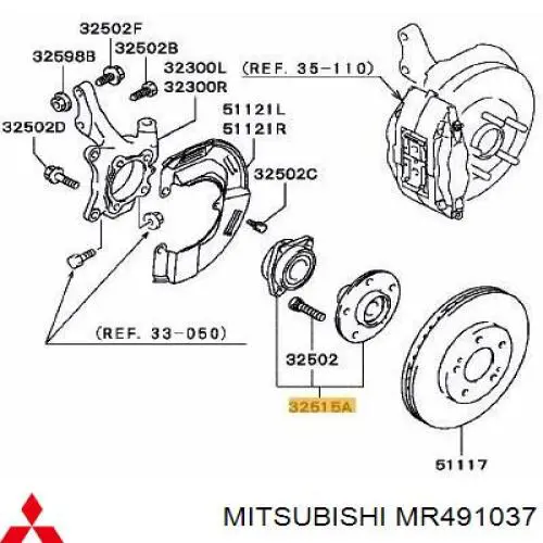 Маточина колеса передня Mitsubishi MR491037 ціна, від 70.31 USD