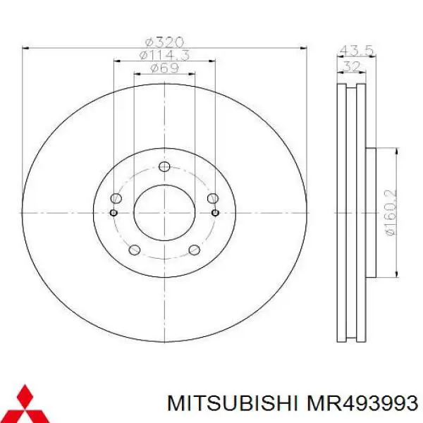 MR493993 Mitsubishi диск гальмівний передній