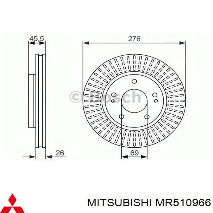 Диск переднього гальма Mitsubishi MR510966 ціна, від 18.33 USD