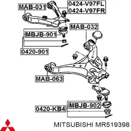 MR519398 Mitsubishi сайлентблок переднього верхнього важеля