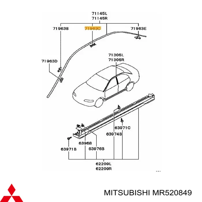 Пістон (кліп) кріплення молдинга лобового скла Mitsubishi Lancer 9 (CSA) (Міцубісі Лансер)