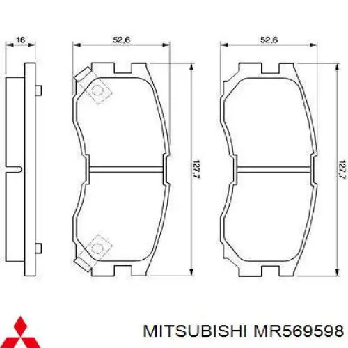 MR569598 Mitsubishi колодки гальмівні передні, дискові