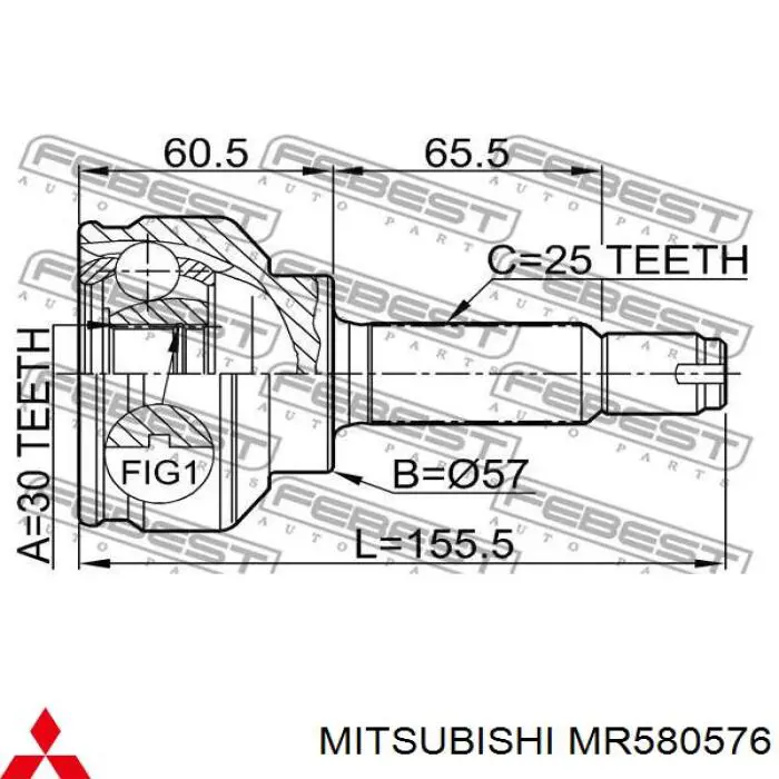 MR580576 Mitsubishi піввісь (привід передня, права)