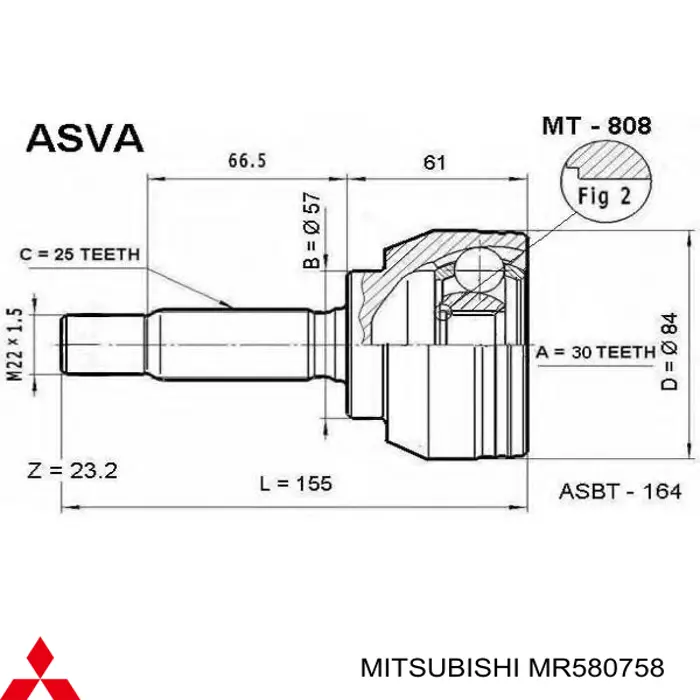 Піввісь передня, права Mitsubishi MR580758 ціна, від 89.12 USD