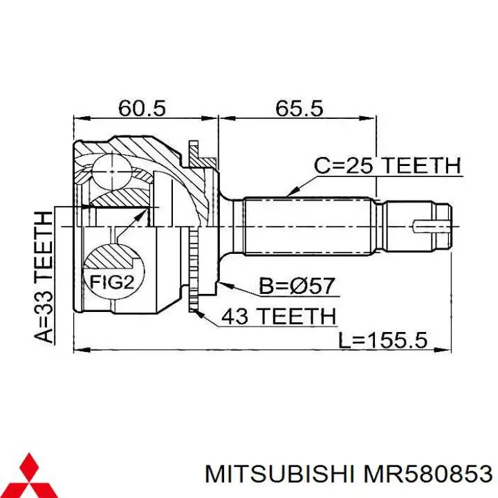 Привід передній лівий Mitsubishi MR580853 ціна, від 122.89 USD