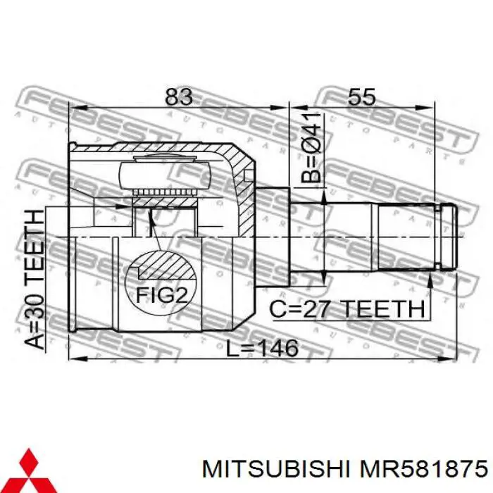 ШРУС внутрішній, передній MR581875 Mitsubishi