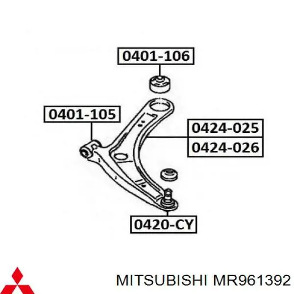 Важіль передньої підвіски нижній, правий Mitsubishi MR961392 ціна, від 34.17 USD