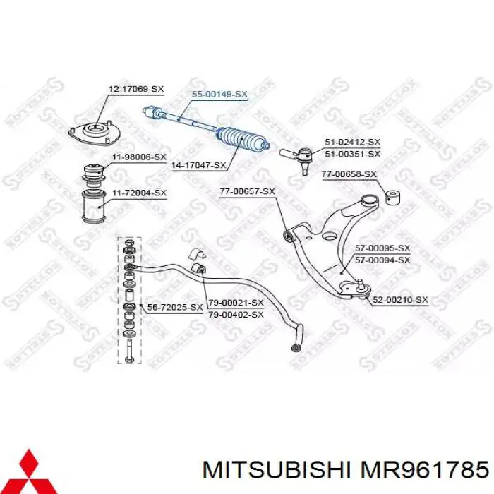 Ремкомплект рульової рейки (механізму) г/у, (комплект ущільнень) MR961785 MITSUBISHI