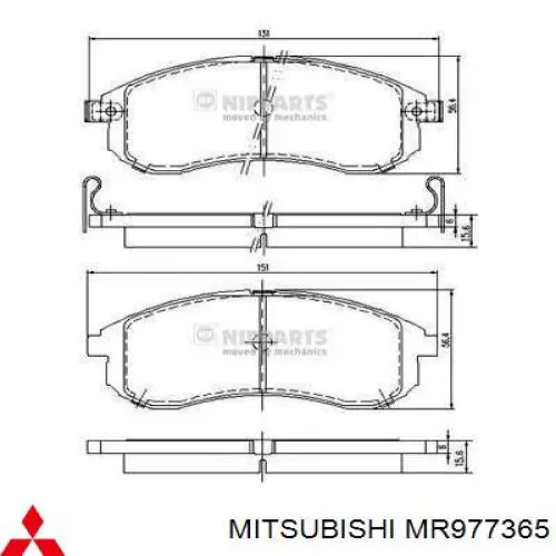 Передні тормозні колодки MR977365 Mitsubishi