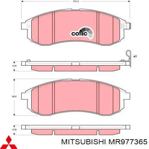 Купити MR977365 Mitsubishi Колодки гальмівні передні, дискові