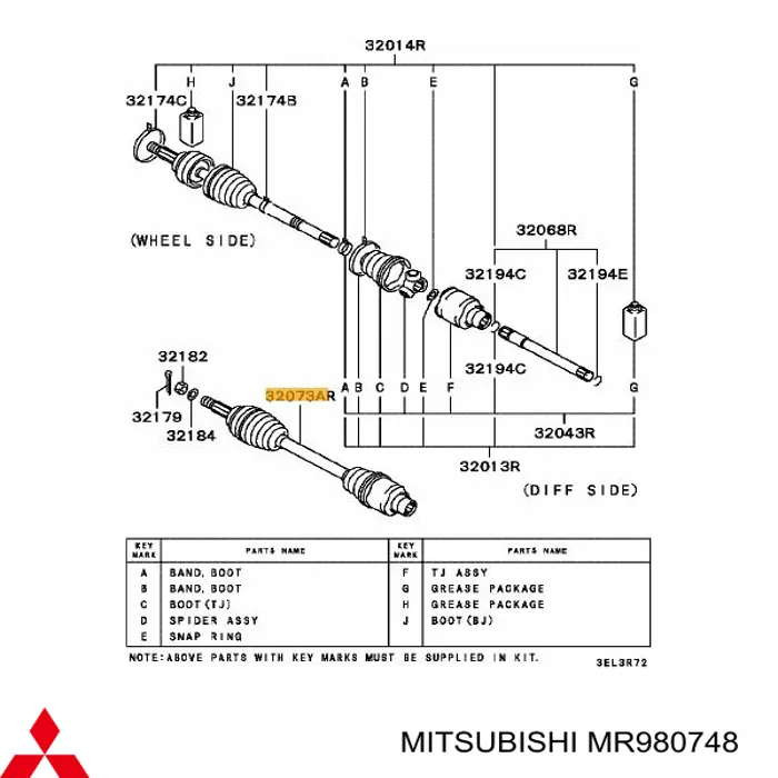 MR980748 Mitsubishi Привід передній правий