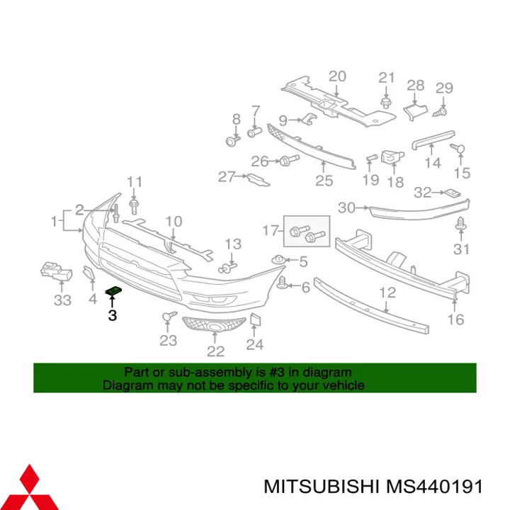 MS440191 Mitsubishi пістон (кліп кріплення бампера, переднього)