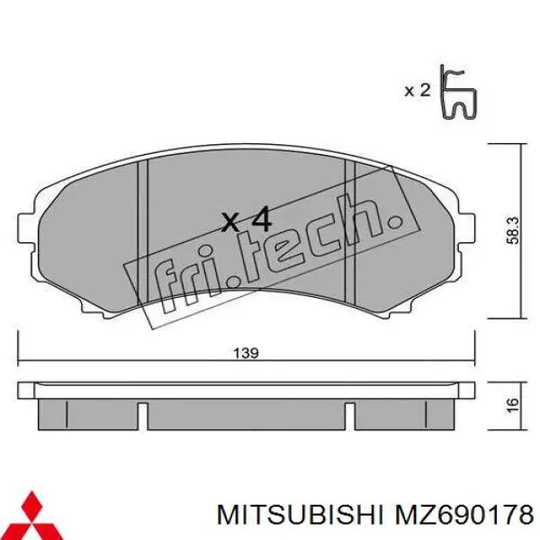 Колодки гальмівні передні, дискові MZ690178 Mitsubishi