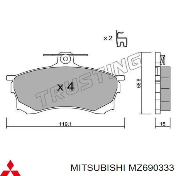 Гальмівні колодки Mitsubishi MZ690333 ціна, від 21.51 USD