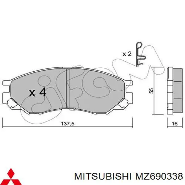 Купити MZ690338 Mitsubishi Колодки гальмівні передні, дискові