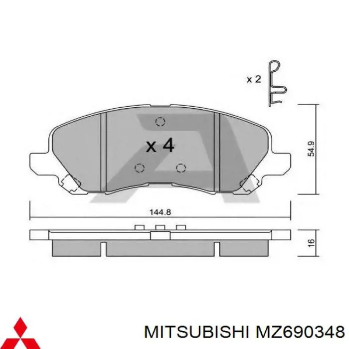 Купити MZ690348 Mitsubishi Колодки гальмівні передні, дискові