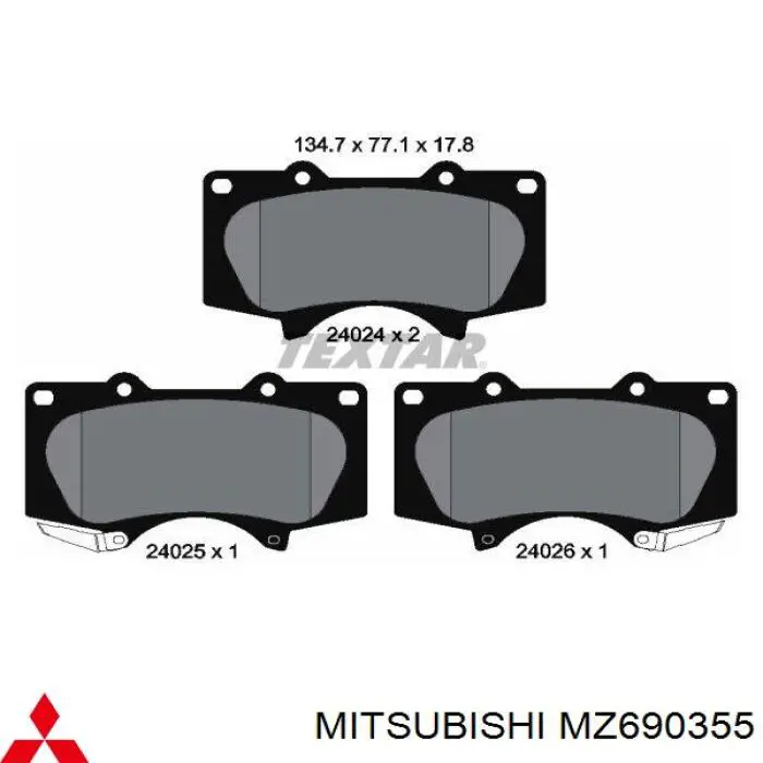 Гальмівні колодки Mitsubishi MZ690355 ціна, від 38.84 USD