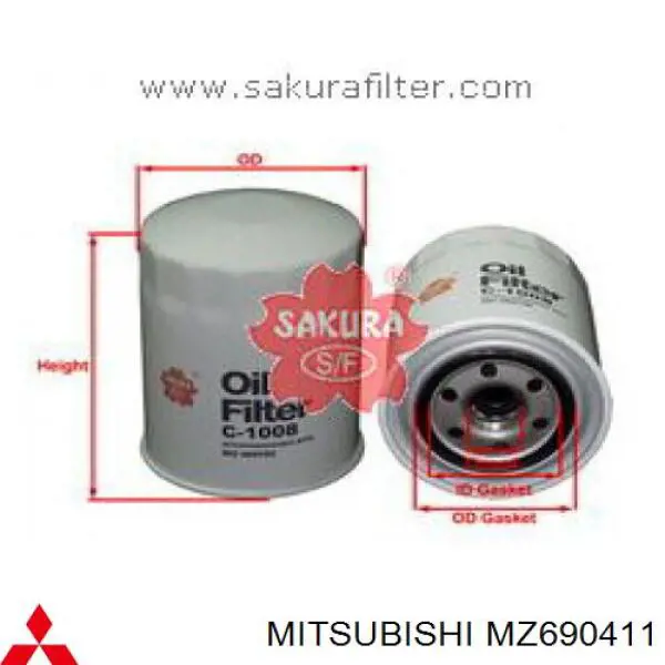 Масляний фільтр MZ690411 Mitsubishi