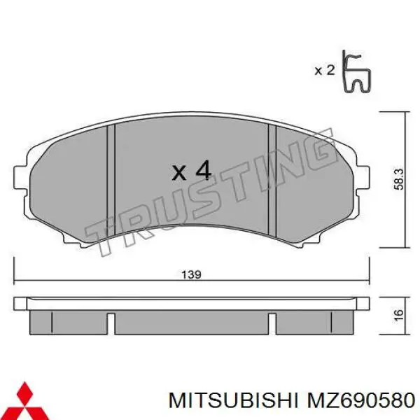 Купити MZ690580 Mitsubishi Колодки гальмівні передні, дискові