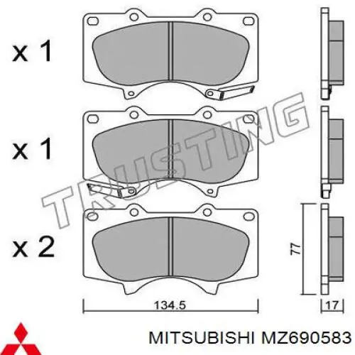 Гальмівні колодки Mitsubishi MZ690583 ціна, від 42.27 USD
