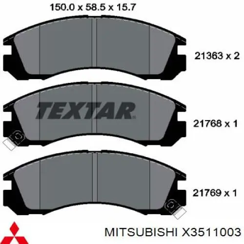 Колодки гальмівні передні, дискові X3511003 Mitsubishi