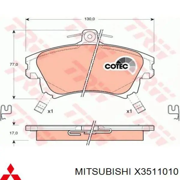 Передні тормозні колодки X3511010 Mitsubishi