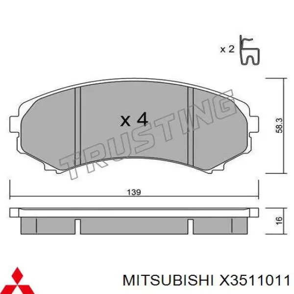 Купити X3511011 Mitsubishi Колодки гальмівні передні, дискові