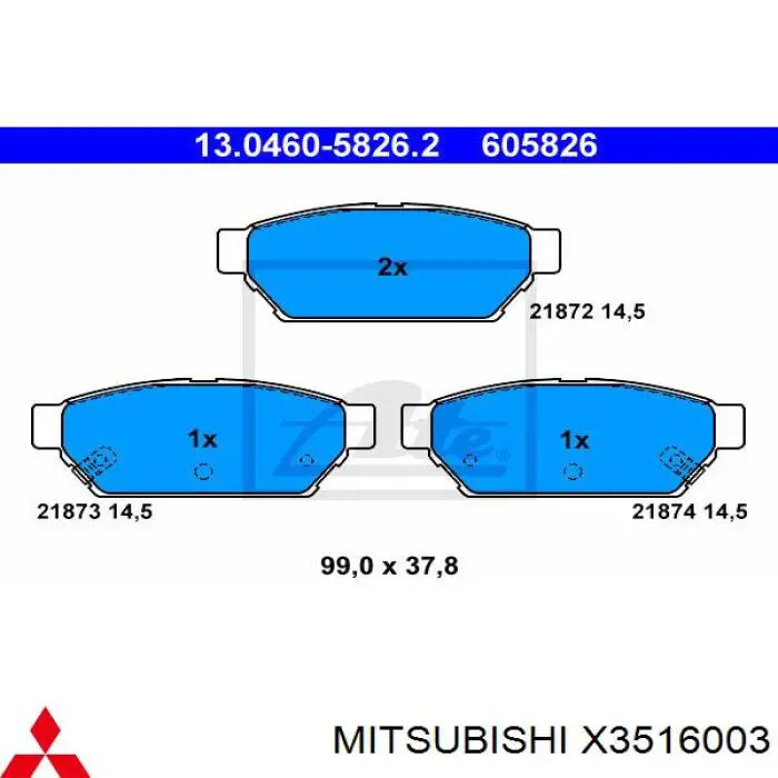 Задні гальмівні колодки X3516003 Mitsubishi