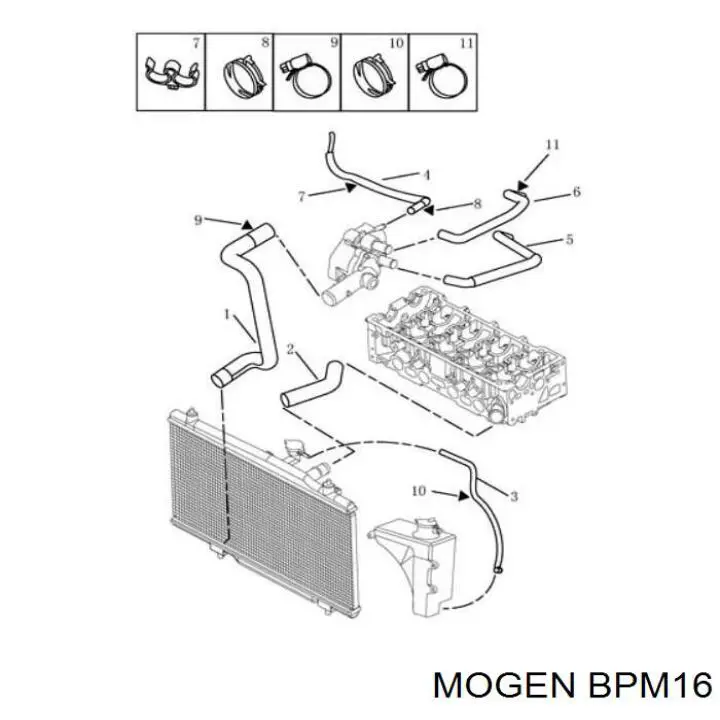 Шланг/патрубок радіатора охолодження, верхній BPM16 Mogen