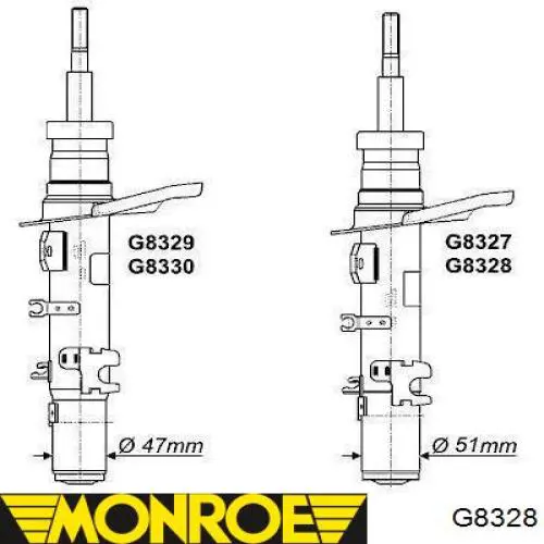Амортизатор передньої підвіски, лівий Monroe G8328 ціна, від 74.04 USD