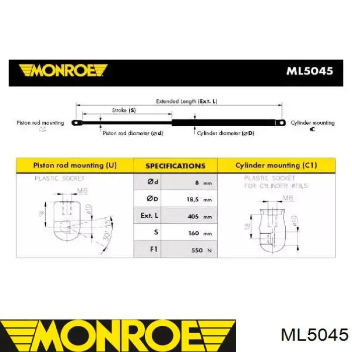 ML5045 Monroe амортизатор кришки багажника/ двері 3/5-ї задньої