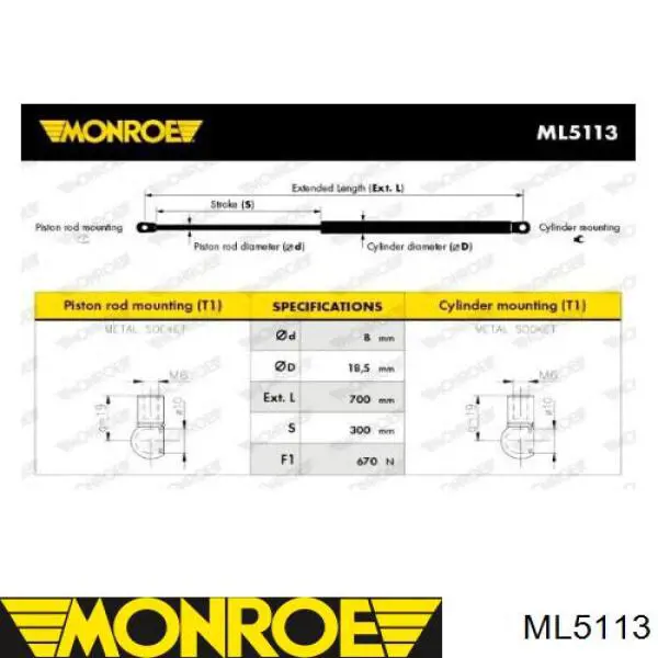 ML5113 Monroe амортизатор кришки багажника/ двері 3/5-ї задньої