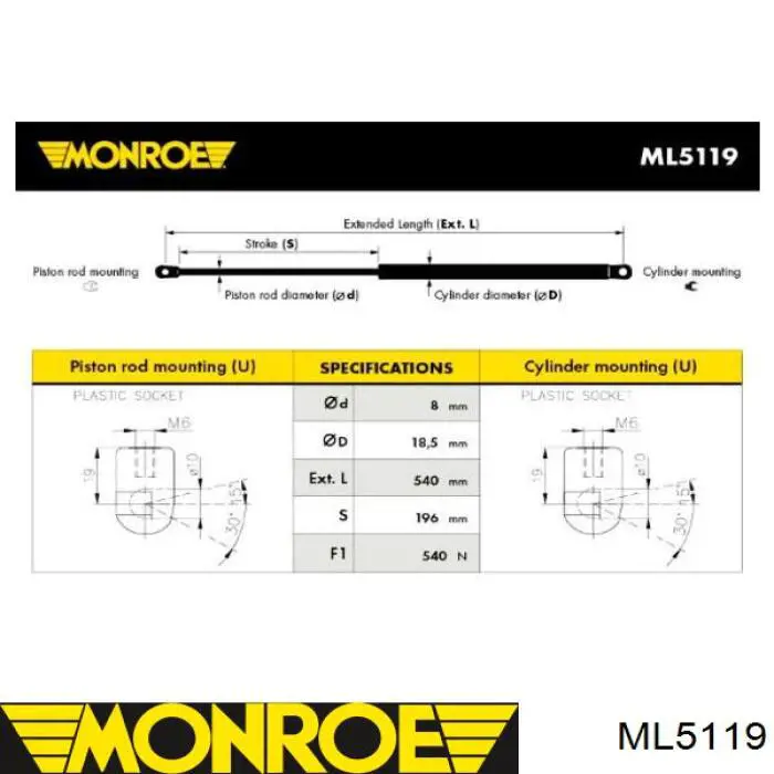 Амортизатор кришки багажника/ двері 3/5-ї задньої ML5119 Monroe