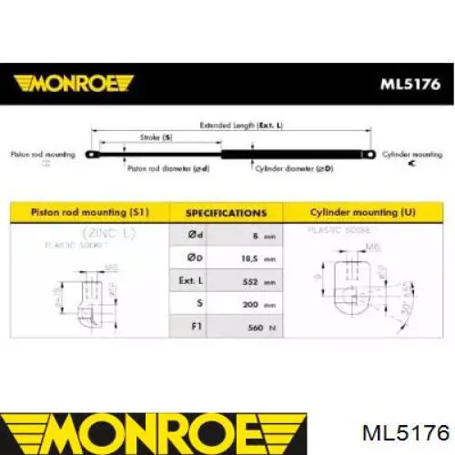 Амортизатор кришки багажника/ двері 3/5-ї задньої ML5176 Monroe