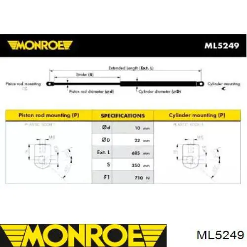 ML5249 Monroe амортизатор кришки багажника/ двері 3/5-ї задньої