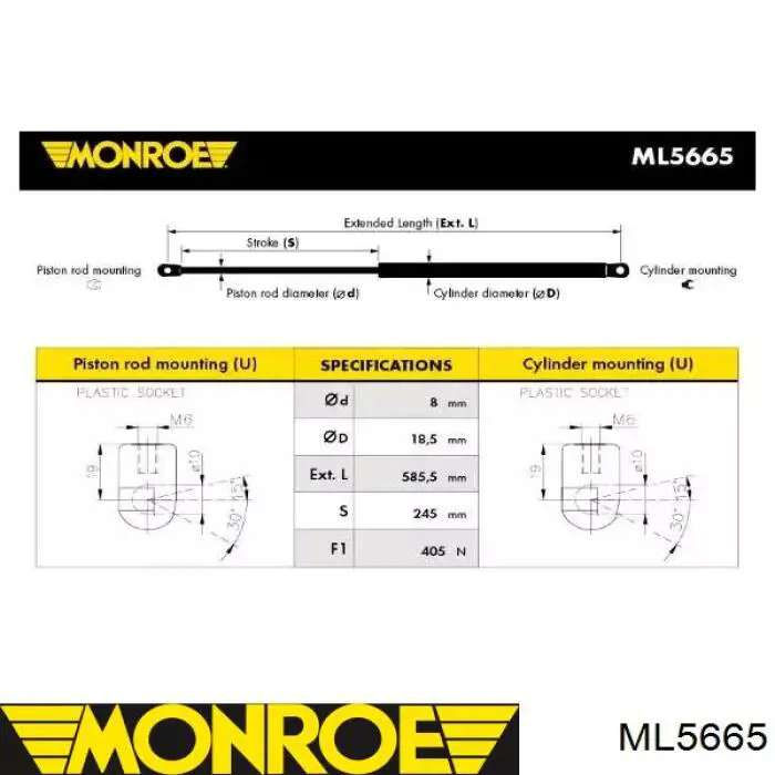 Амортизатор кришки багажника/ двері 3/5-ї задньої ML5665 Monroe