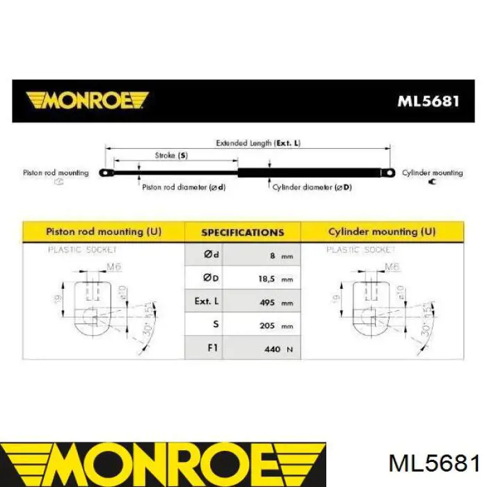 ML5681 Monroe амортизатор кришки багажника/ двері 3/5-ї задньої