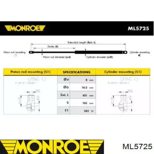 ML5725 Monroe амортизатор кришки багажника/ двері 3/5-ї задньої