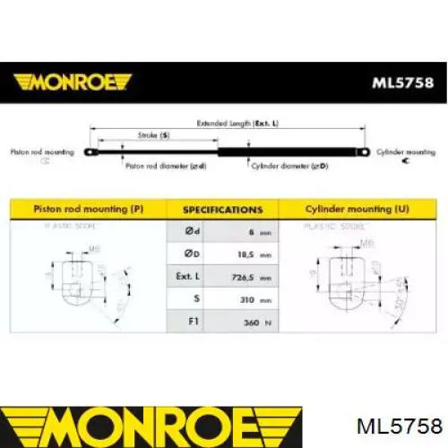 Амортизатор капота ML5758 Monroe