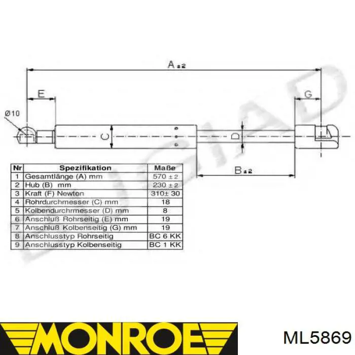 Купити ML5869 Monroe Амортизатор двері багажника
