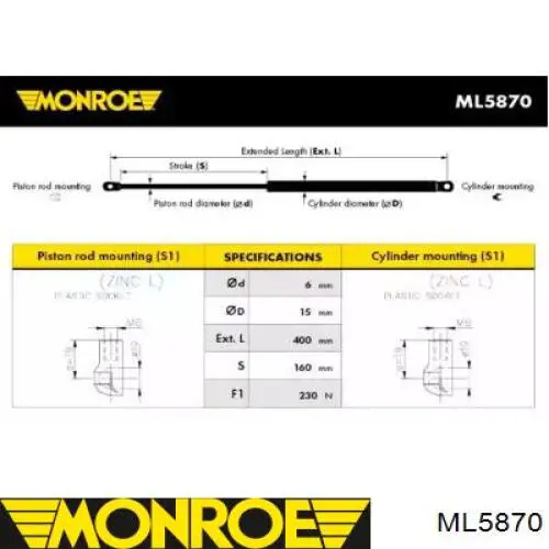 ML5870 Monroe амортизатор капота