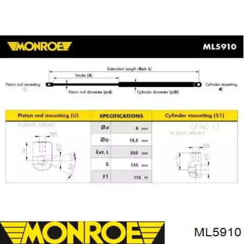 ML5910 Monroe амортизатор скла задніх, 3/5-ї двері (ляди)
