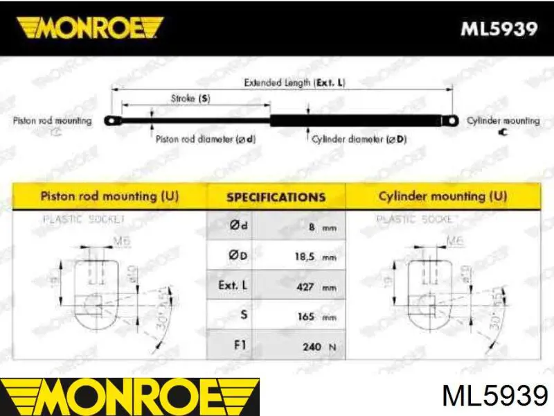 Амортизатор капота газовий Monroe ML5939 ціна, від 12.68 USD