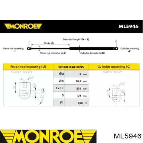 Амортизатор двері задньої Monroe ML6112 ціна, від 8.03 USD