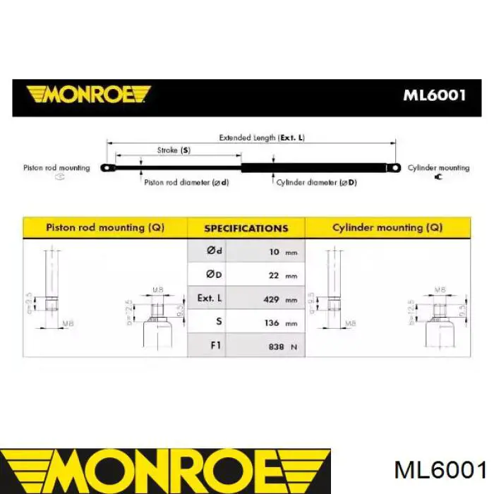Амортизатор двері задньої Monroe ML6001 ціна, від 14.18 USD