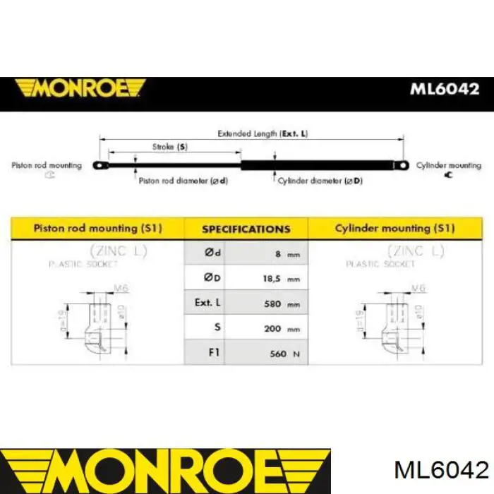 ML6042 Monroe амортизатор кришки багажника/ двері 3/5-ї задньої