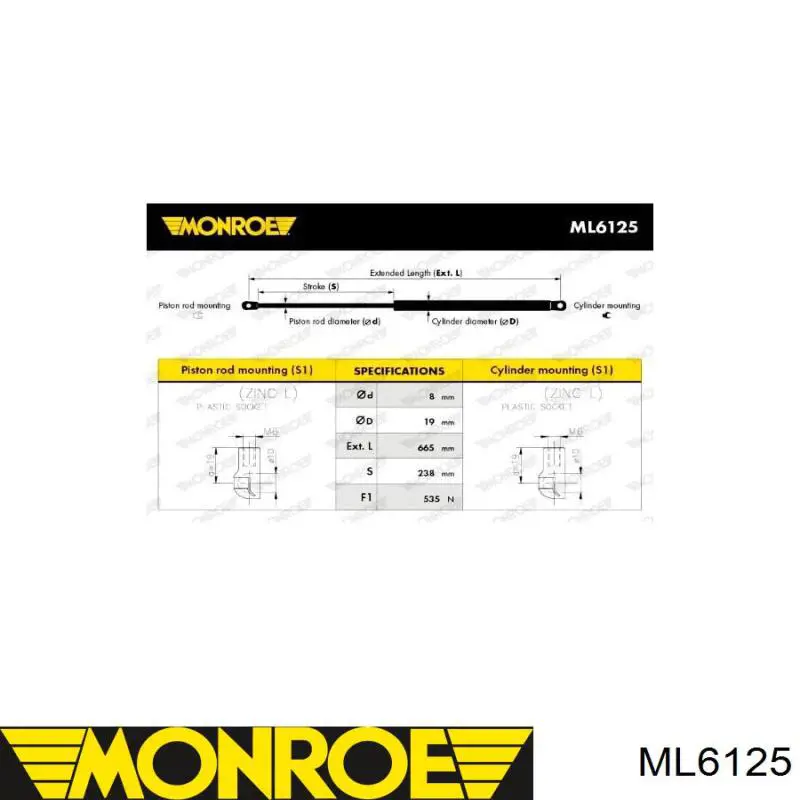 Амортизатор двері задньої Monroe ML6125 ціна, від 13.62 USD